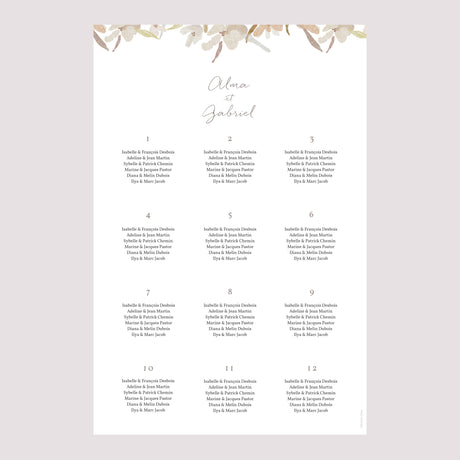 Plan de table Mariage Portrait Couronne Fleurs Aquarelle