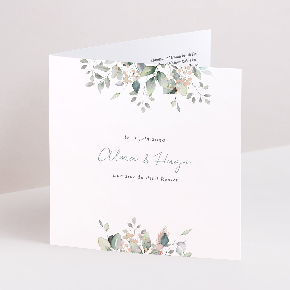 Faire-part Mariage Carré double volet Floral pastel 2 photo N° 1