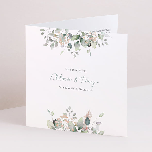 Faire-part Mariage Carré double volet Floral pastel photo