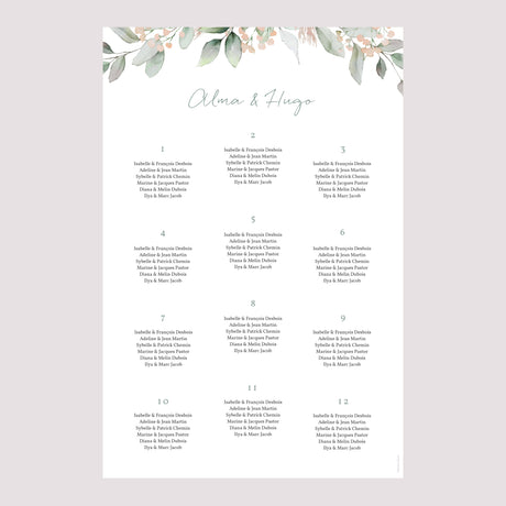 Plan de table Mariage Portrait 60 x 90 cm Floral pastel