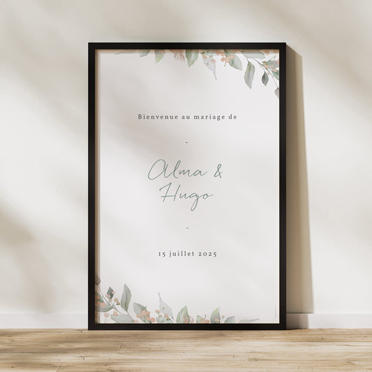 Panneau bienvenue Mariage Portrait 60 x 90 cm Floral pastel photo