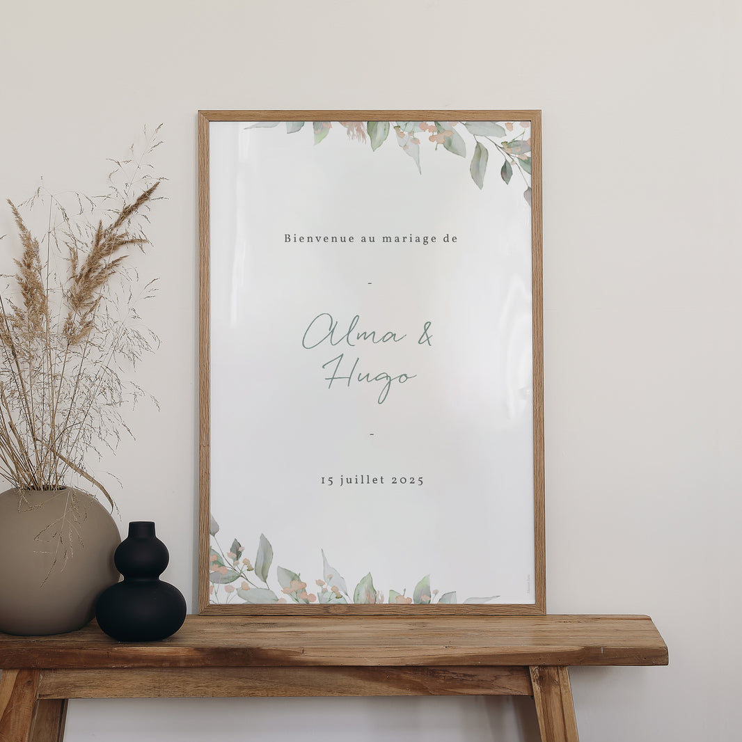 Panneau bienvenue Mariage Portrait 60 x 90 cm Floral pastel photo N° 2