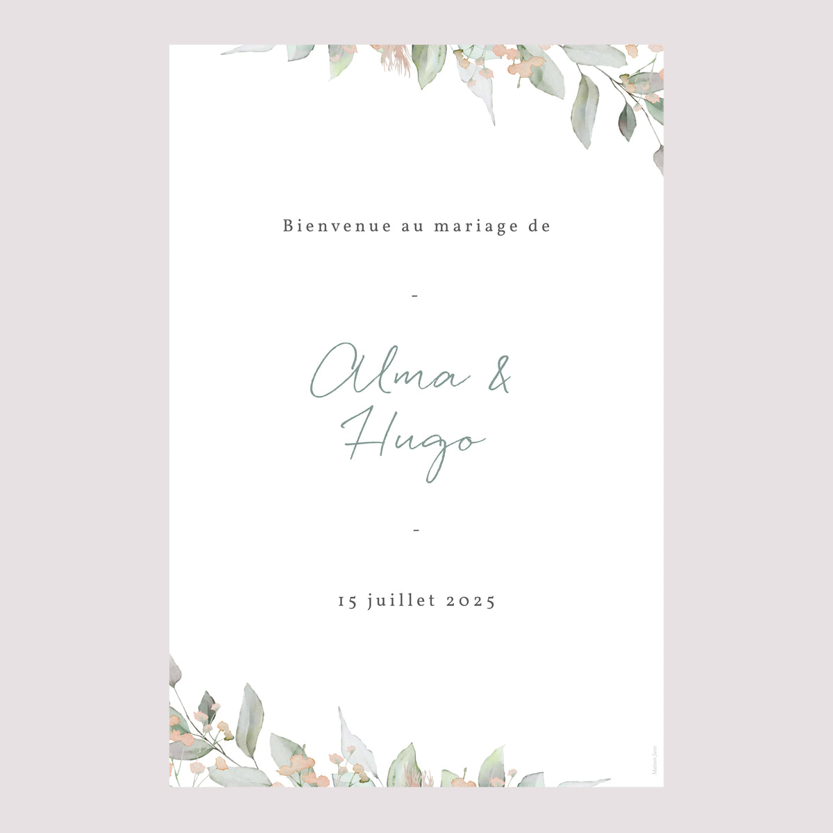 Panneau bienvenue Mariage Portrait 60 x 90 cm Floral pastel photo N° 2