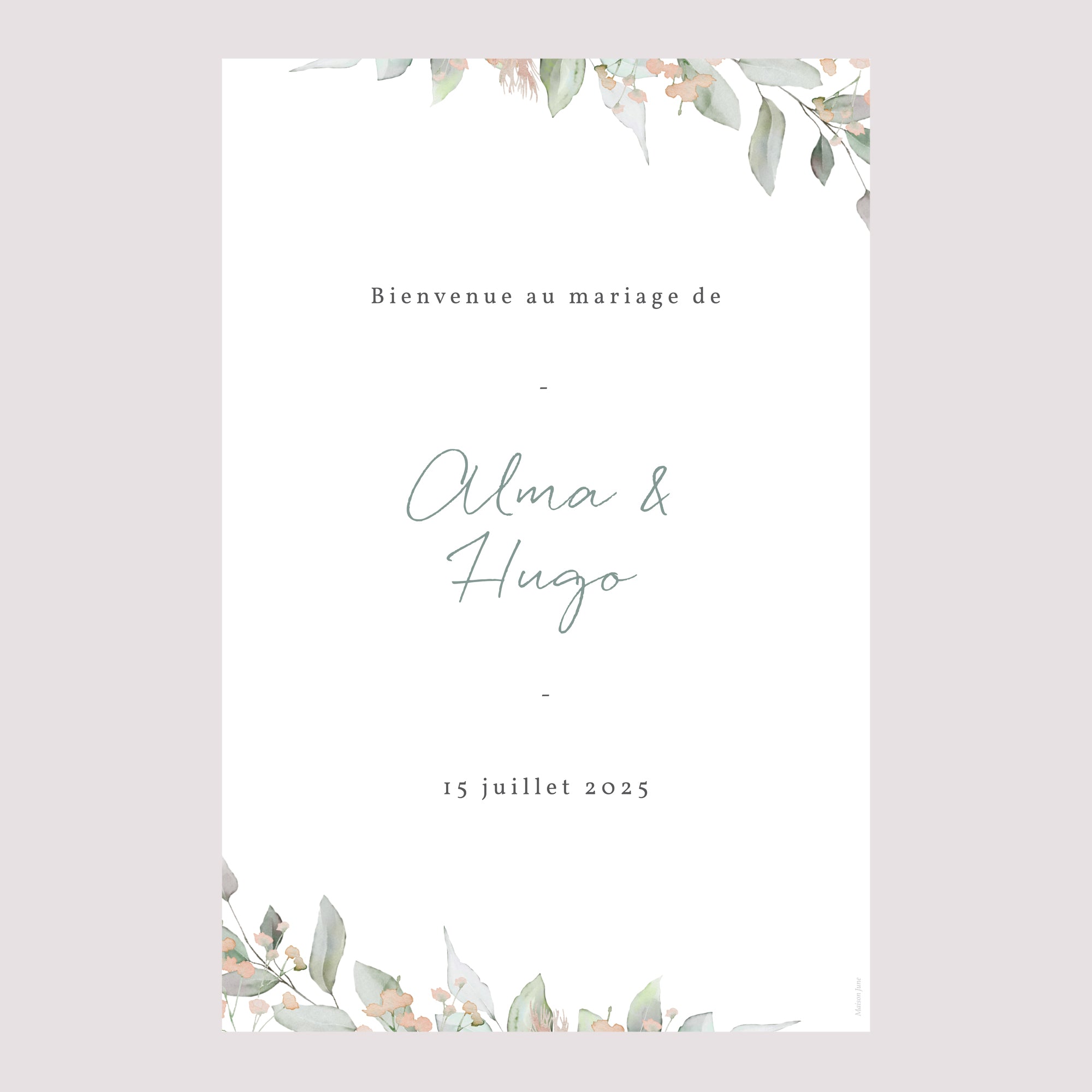 Panneau bienvenue Mariage Portrait 60 x 90 cm Floral pastel photo N° 2
