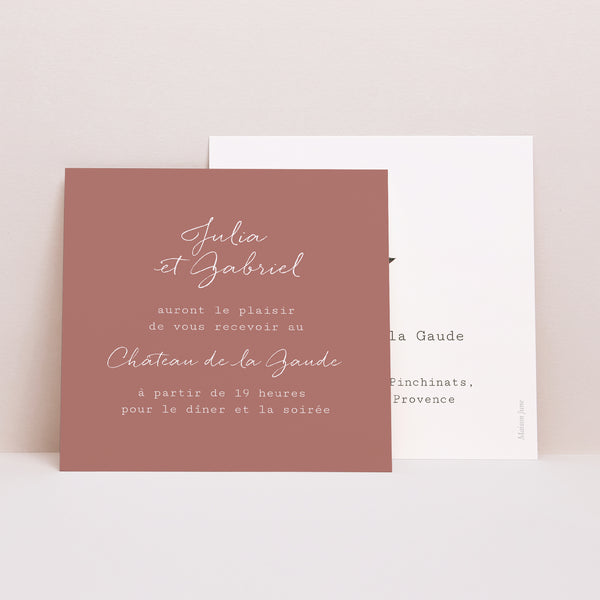 Invitations Mariage Carré Arche fleurs tons rouge orange photo