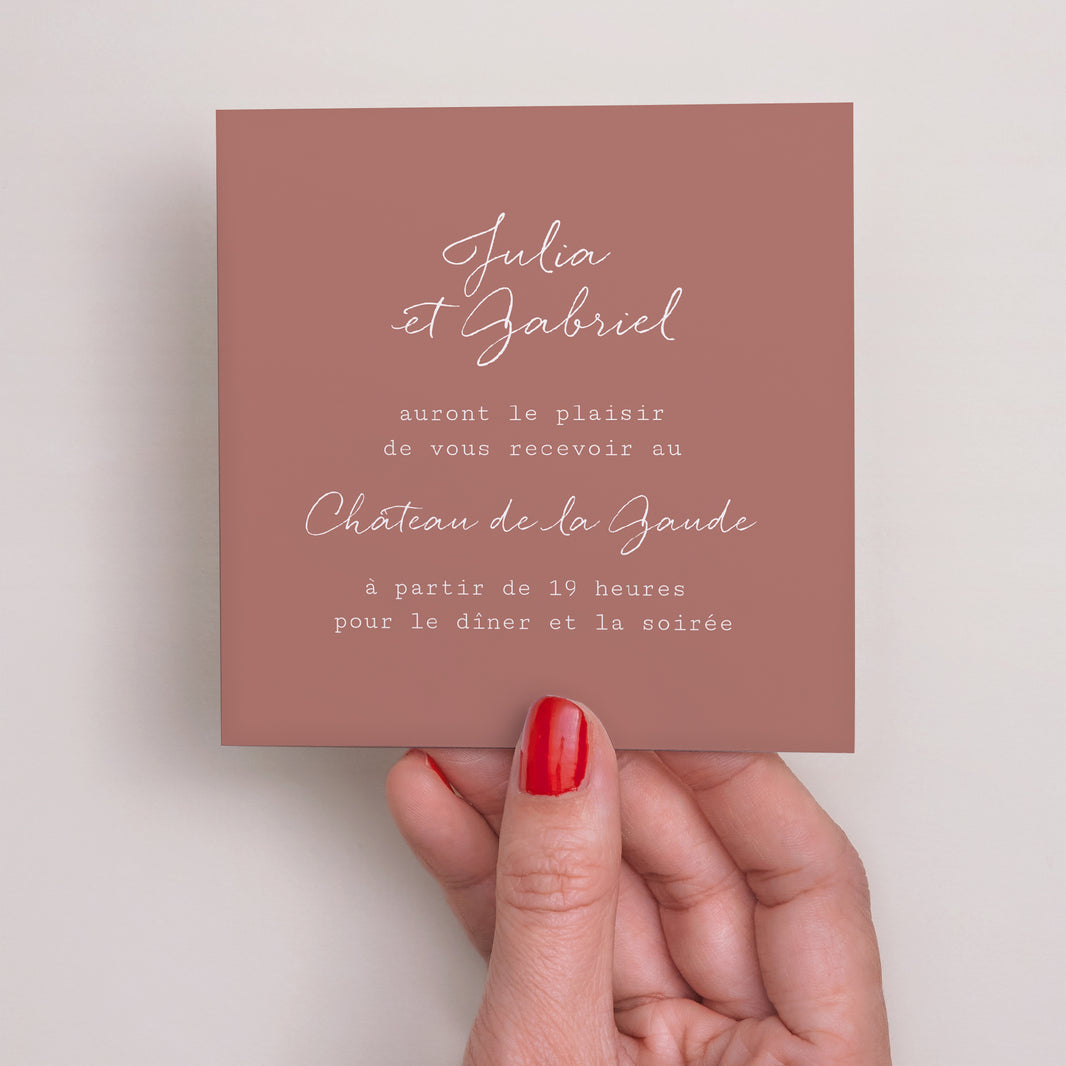 Invitations Mariage Carré Arche fleurs tons rouge orange photo N° 2