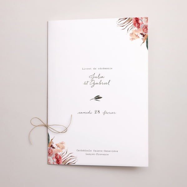 Livret de messe Mariage Double volet Arche fleurs tons rouge orange photo