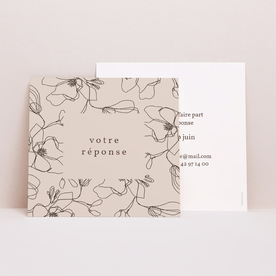 Carton réponse Mariage Carré Silhouette florale III - Cerisier photo