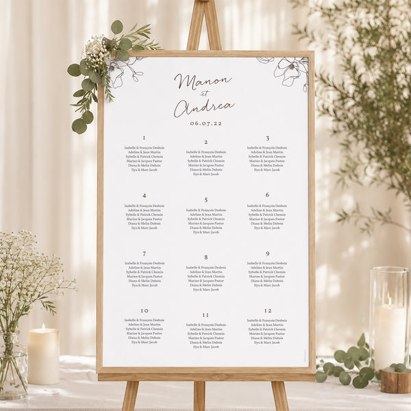 Plan de table Mariage Portrait 60 x 90 cm Silhouette florale III - Cerisier photo