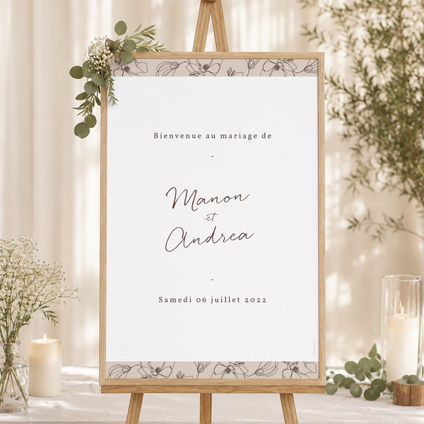 Panneau bienvenue Mariage Portrait 60 x 90 cm Silhouette florale III - Cerisier photo