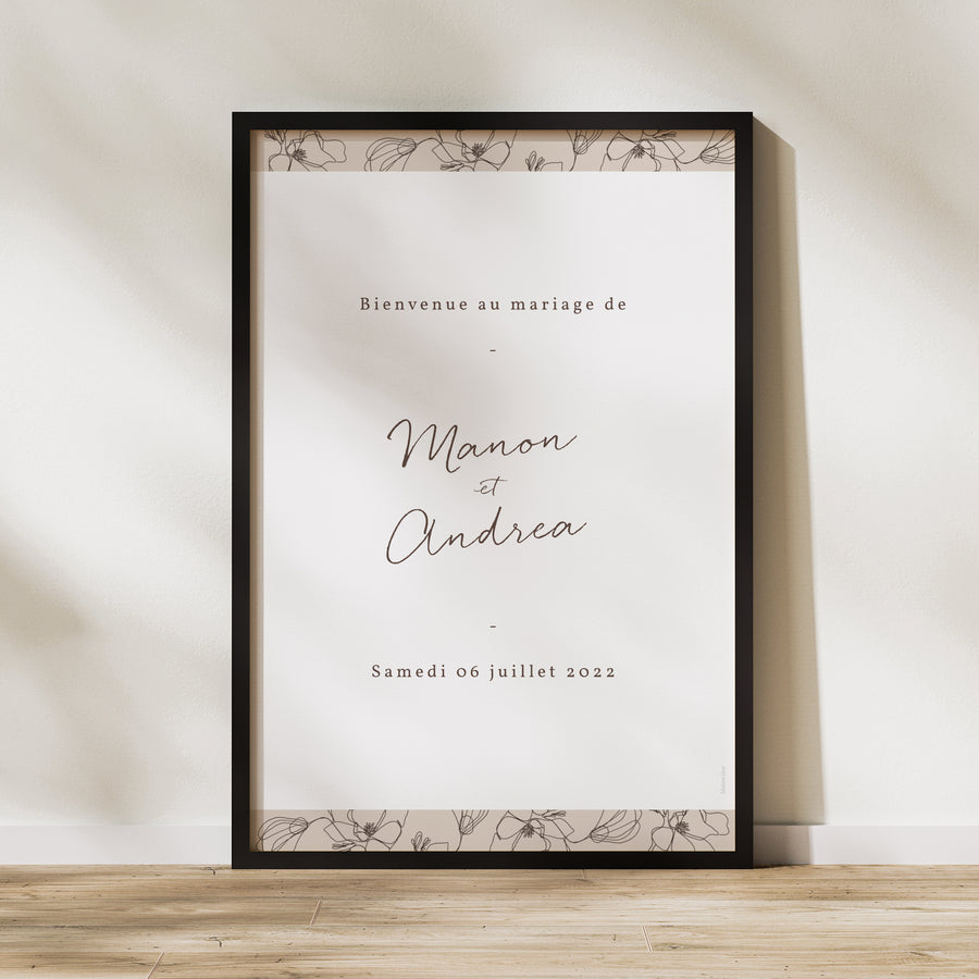 Panneau bienvenue Mariage Portrait 60 x 90 cm Silhouette florale III - Cerisier photo