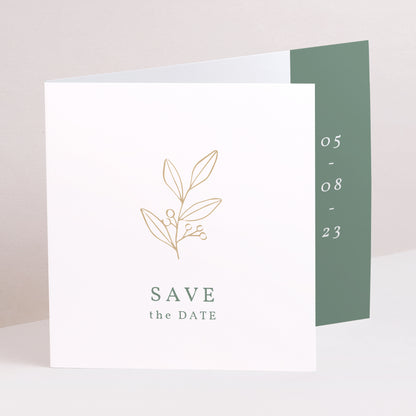 Save the date Mariage Double volet asymétrique Brin romantique photo N° 1