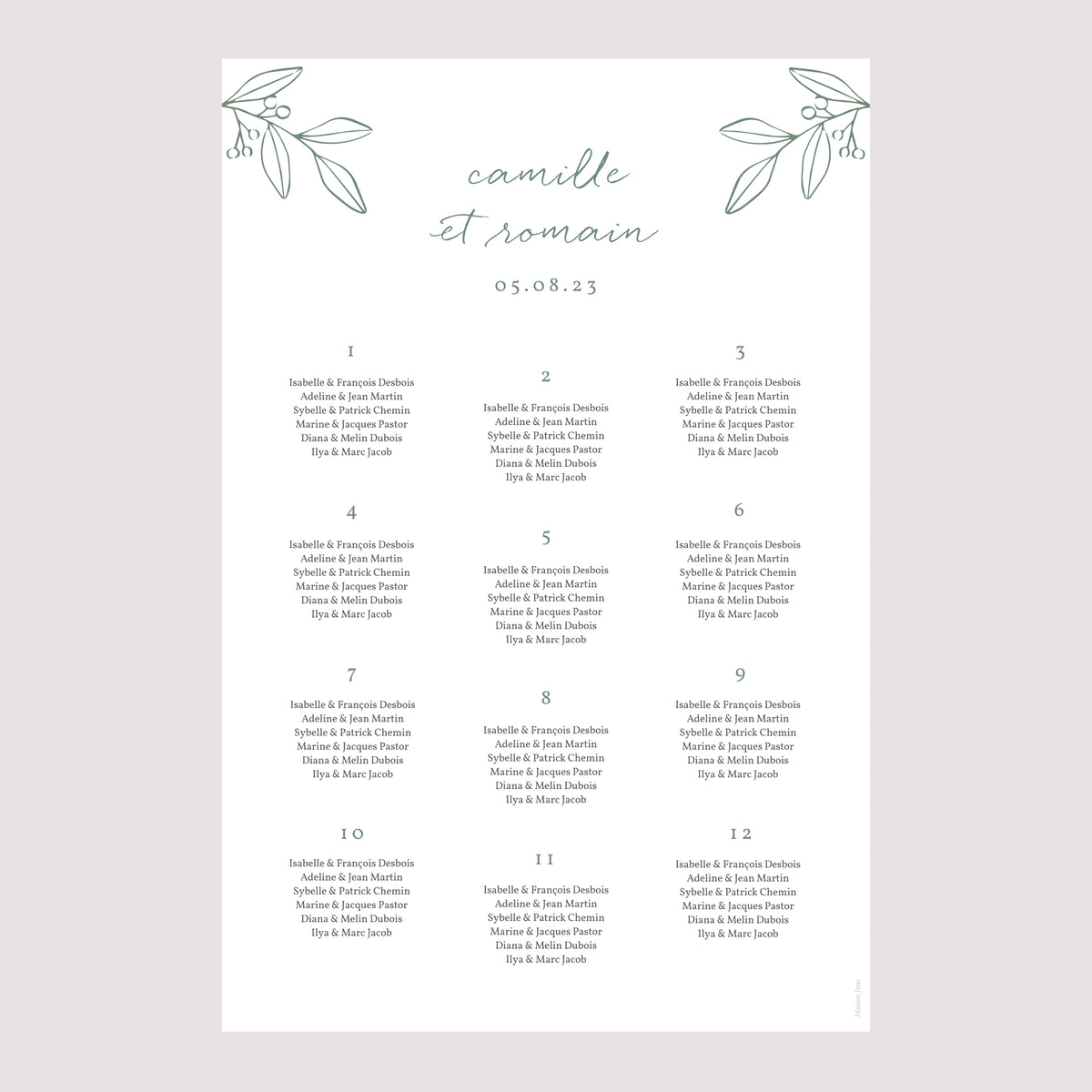 Plan de table Mariage Portrait Brin romantique photo N° 2