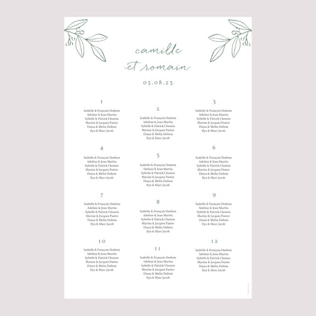 Plan de table Mariage Portrait Brin romantique