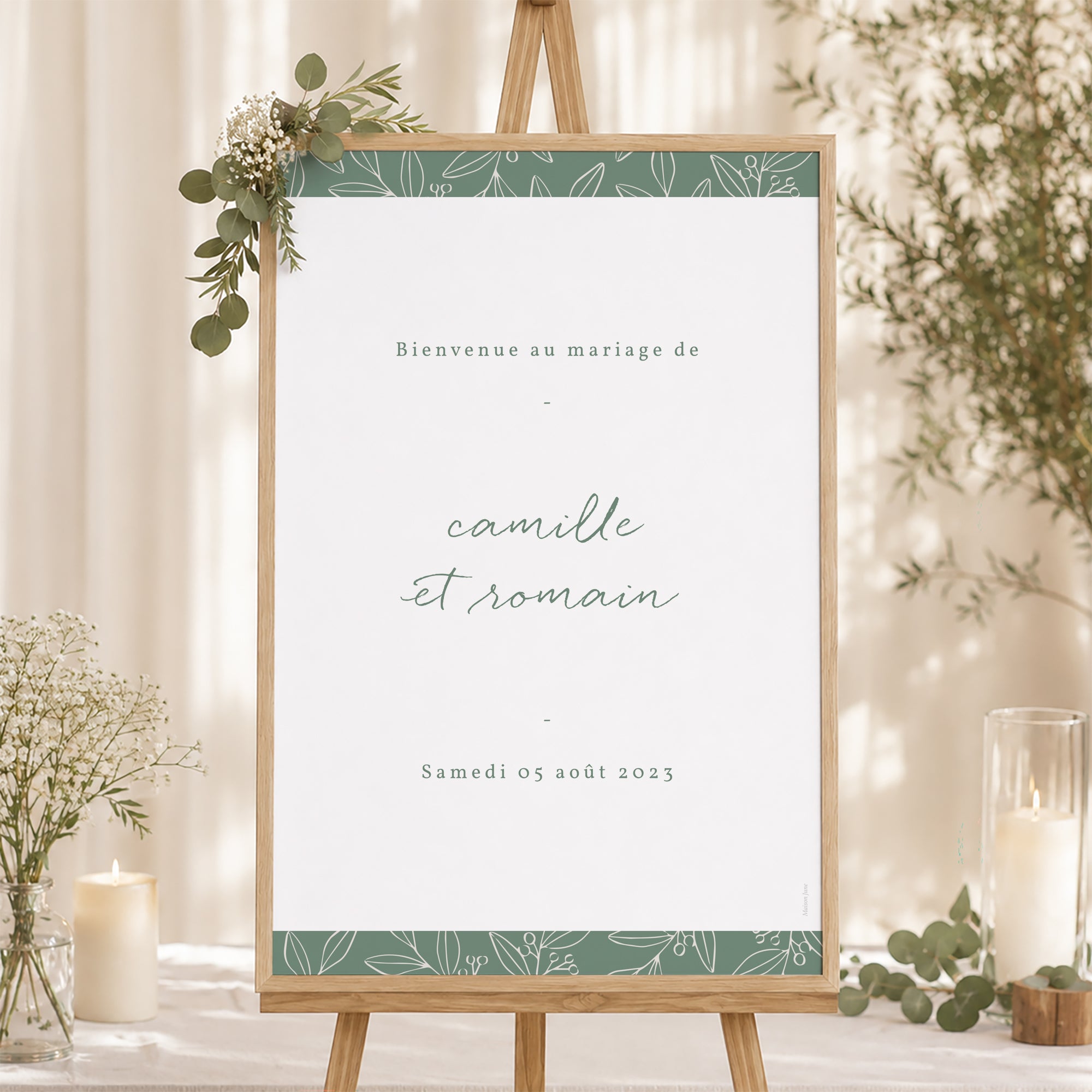 Panneau bienvenue Mariage Portrait 60 x 90 cm Brin romantique photo N° 1