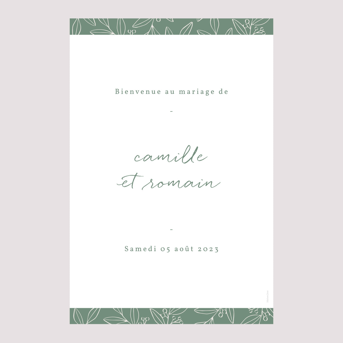 Panneau bienvenue Mariage Portrait 60 x 90 cm Brin romantique photo N° 2