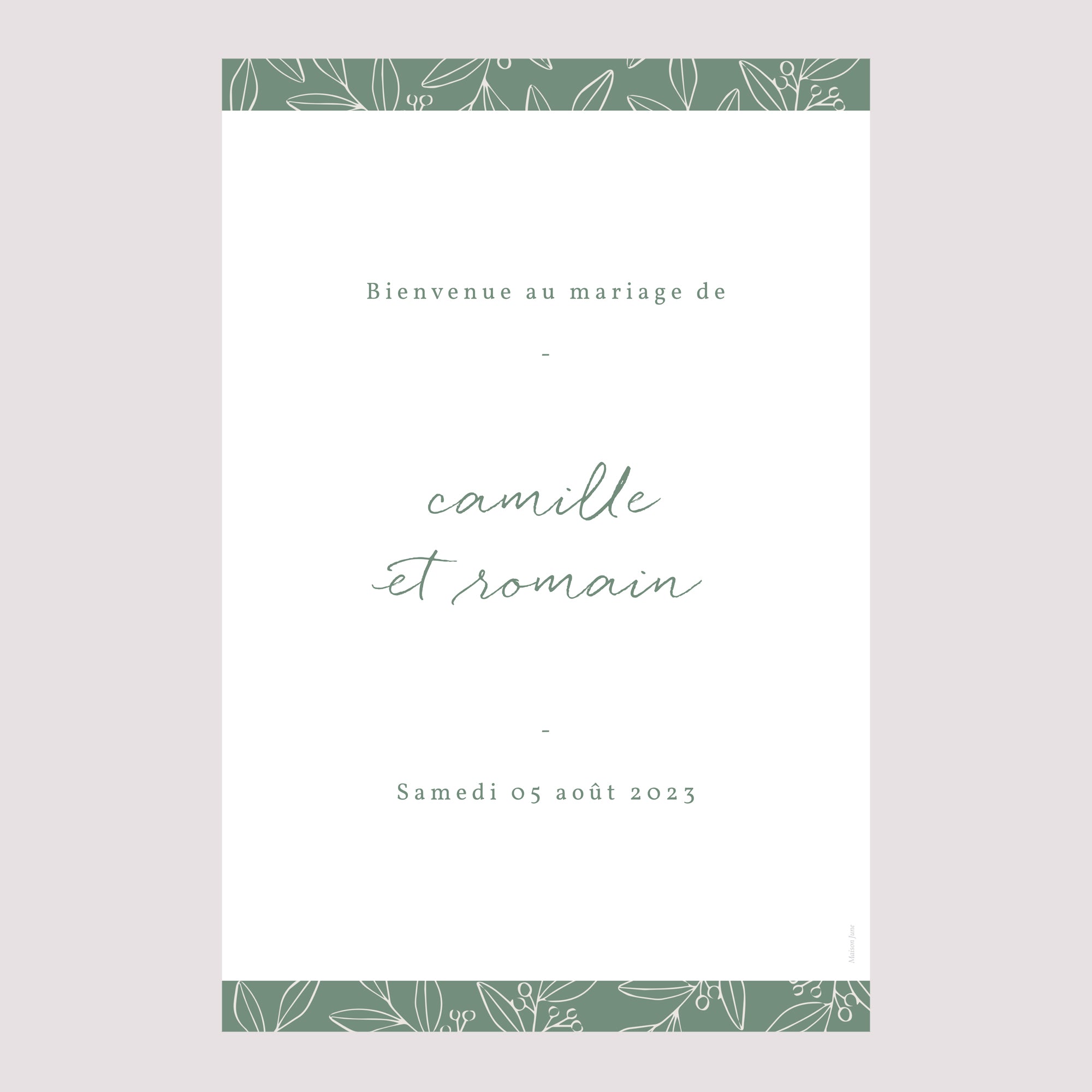 Panneau bienvenue Mariage Portrait 60 x 90 cm Brin romantique photo N° 2