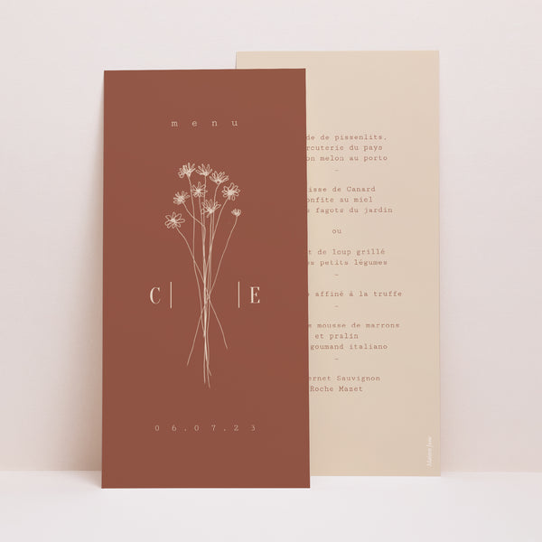 Menu Mariage Panoramique portrait Silhouette - Fleurs des champs photo