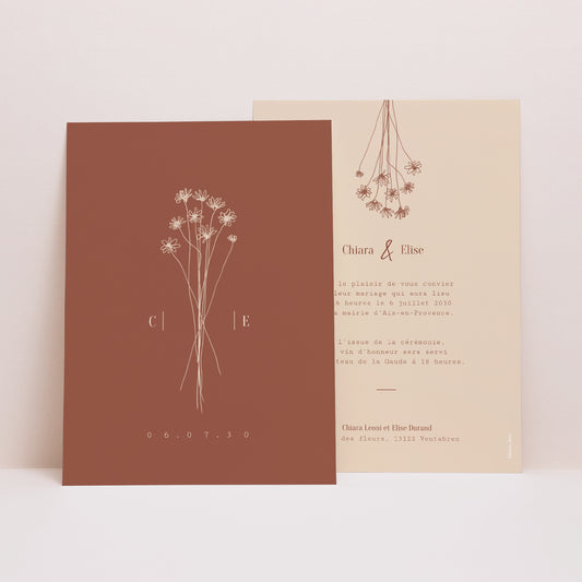 Faire-part Mariage Portrait Silhouette - Fleurs des champs photo