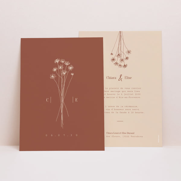 Faire-part Mariage Portrait Silhouette - Fleurs des champs photo