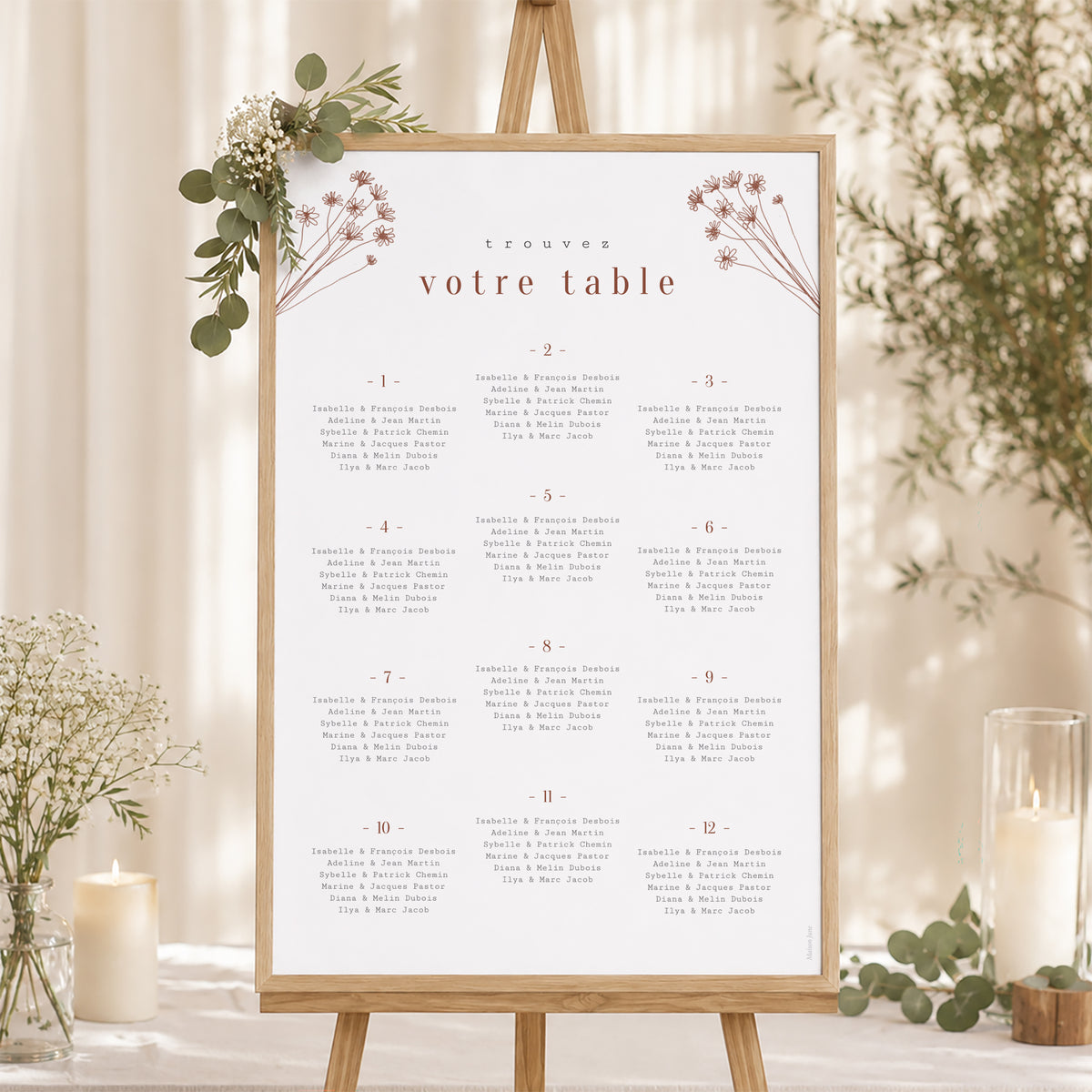 Plan de table Mariage Portrait Silhouette - Fleurs des champs photo N° 1