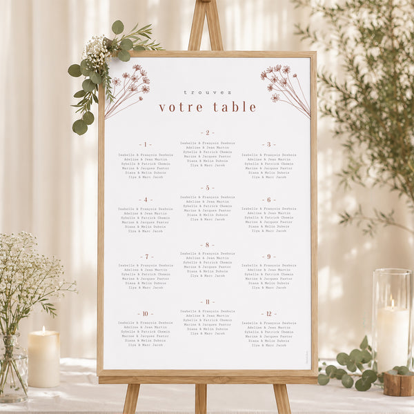 Plan de table Mariage Portrait Silhouette - Fleurs des champs photo