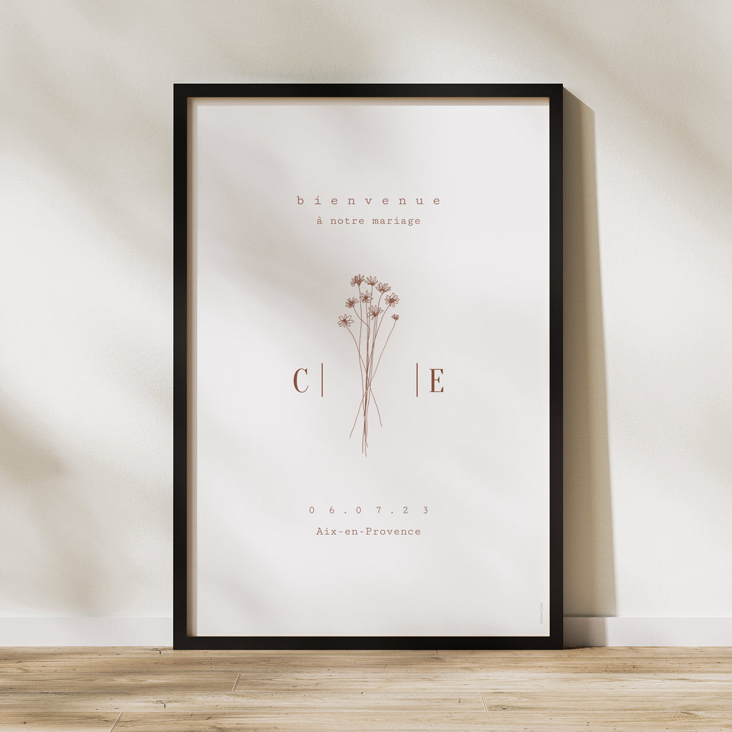 Panneau bienvenue Mariage Portrait 60 x 90 cm Silhouette - Fleurs des champs photo N° 1