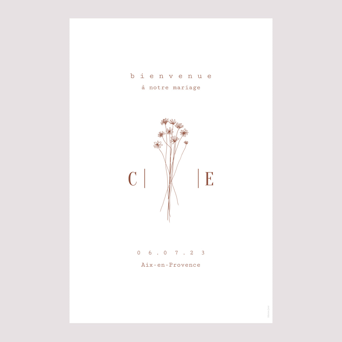 Panneau bienvenue Mariage Portrait 60 x 90 cm Silhouette - Fleurs des champs photo N° 2