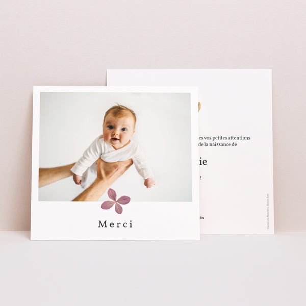 Remerciements Naissance Carré Chemin des marettes rose photo
