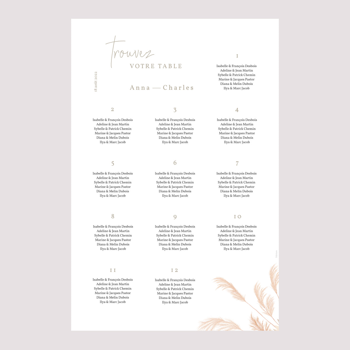 Plan de table Mariage Portrait Viva la pampa photo N° 2