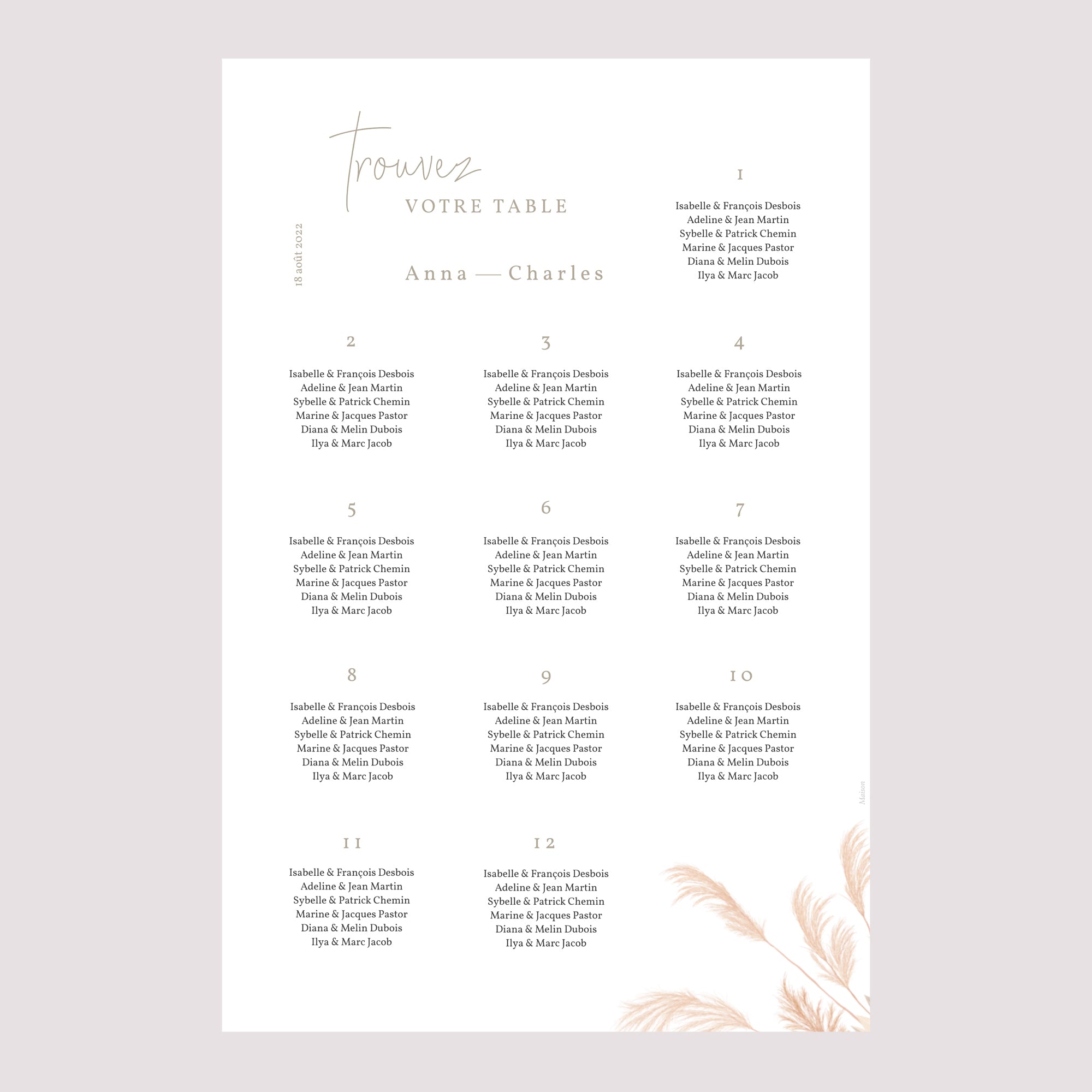Plan de table Mariage Portrait Viva la pampa photo N° 2