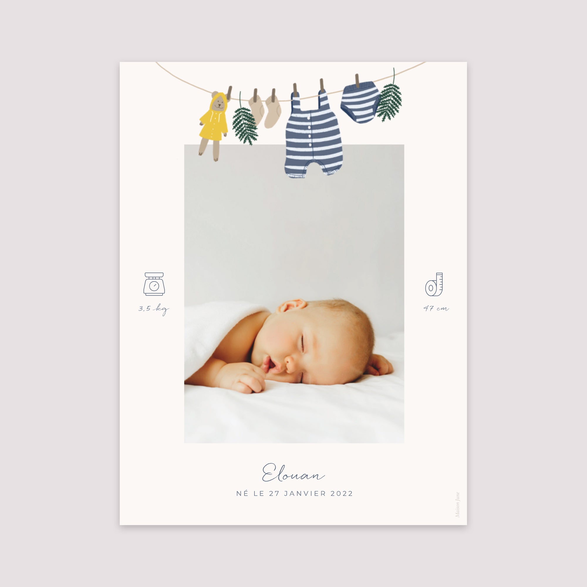 Affiche Naissance Portrait 30 x 40 cm Vestiaire petit marin photo N° 2