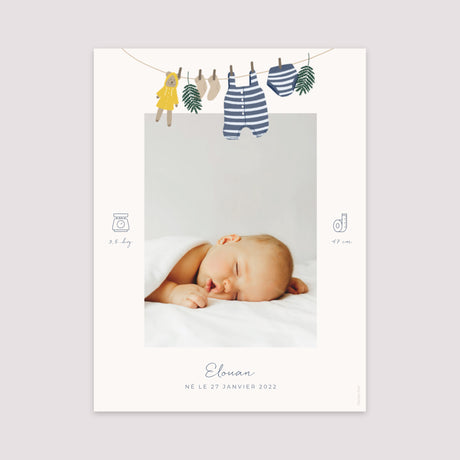 Affiche Naissance Portrait 30 x 40 cm Vestiaire petit marin