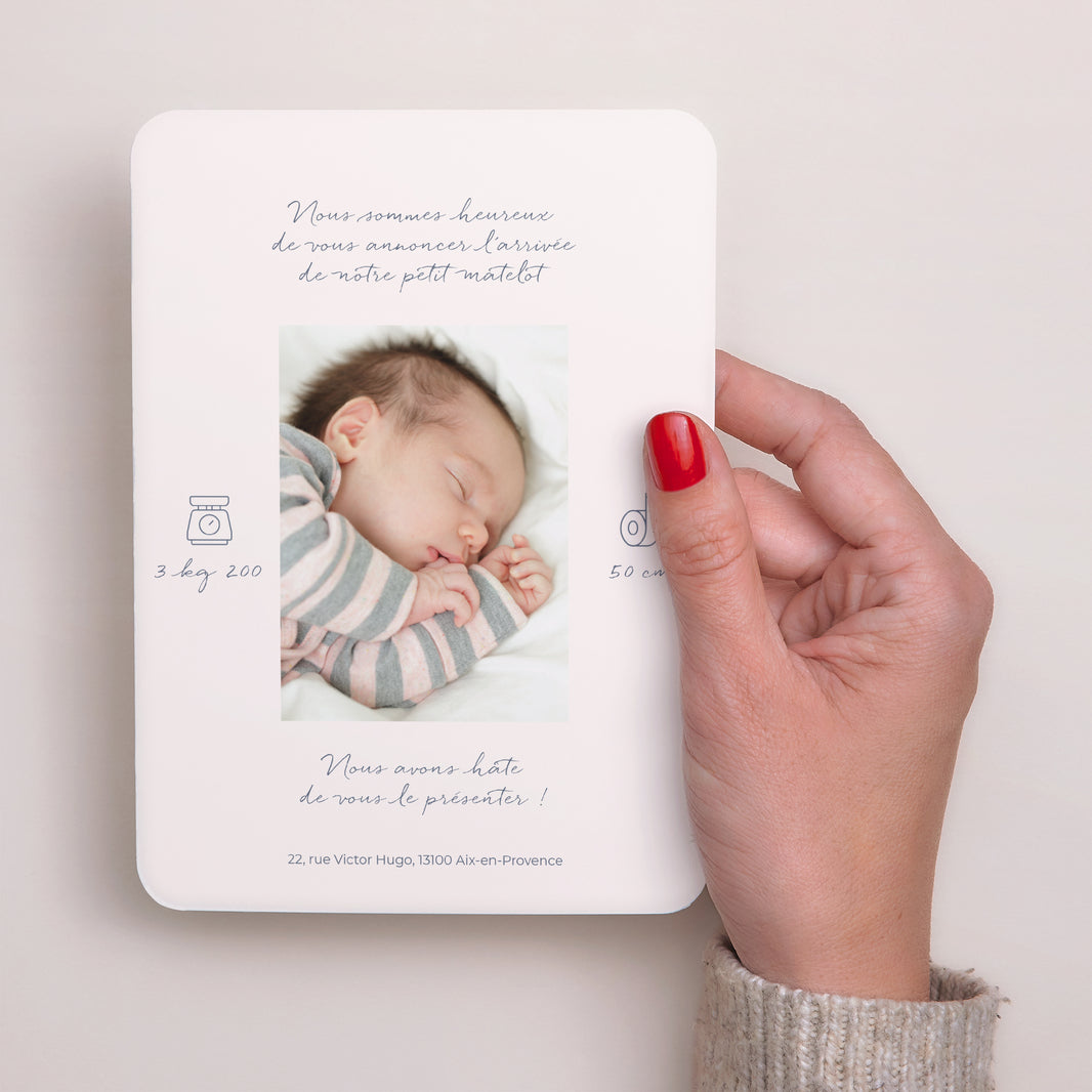 Faire-part Naissance Portrait, bords arrondis Vestiaire petit marin photo N° 3