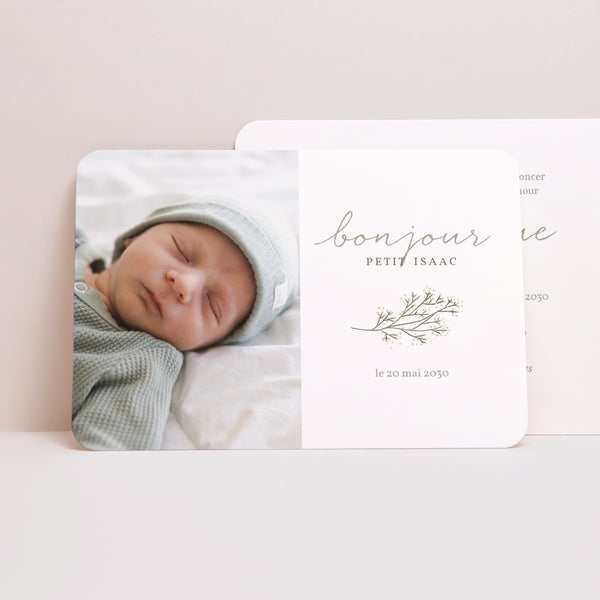 Faire-part Naissance Paysage, bords arrondis Bonjour, Petit brin photo