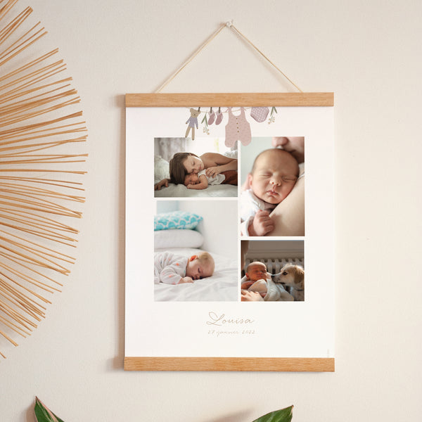 Affiche Naissance Portrait 30 x 40 cm Vestiaire fil à linge fille photo
