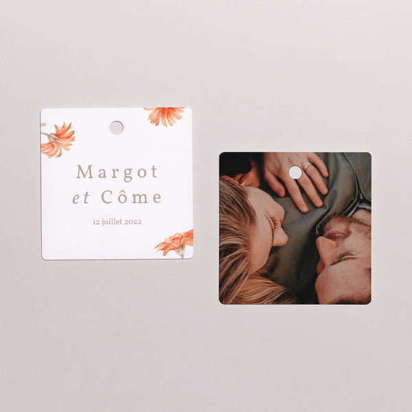 Etiquette perforée Mariage Carrée Couronne & Fleurs Solsticiales photo