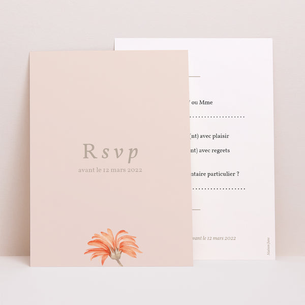 Carton réponse Mariage Portrait Couronne & Fleurs Solsticiales photo