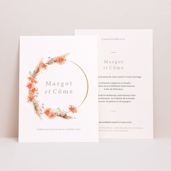 Faire-part Mariage Portrait Couronne & Fleurs Solsticiales photo
