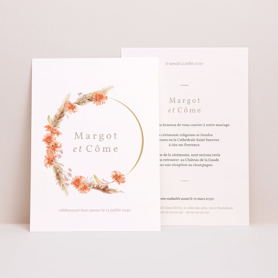 Faire-part Mariage Portrait Couronne & Fleurs Solsticiales photo