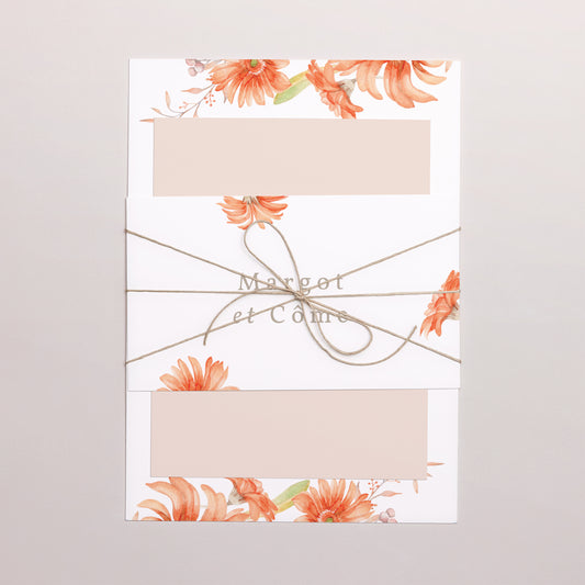 Faire-part Mariage 3 cartes, ruban Couronne & Fleurs Solsticiales photo