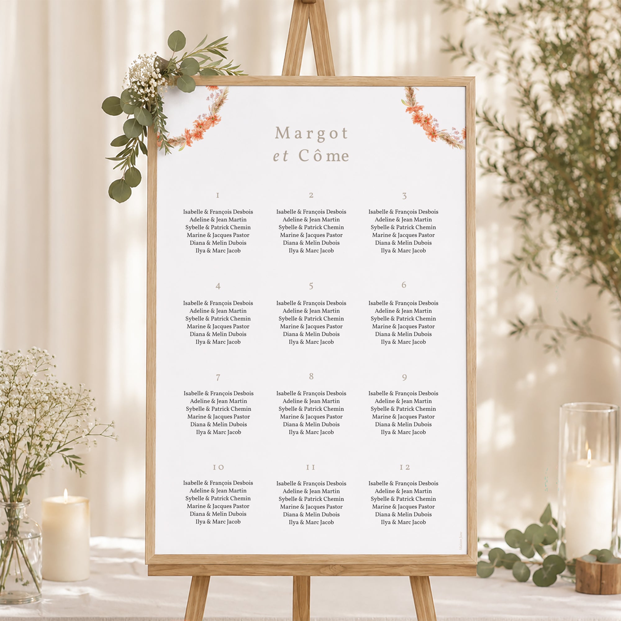 Plan de table Mariage Portrait Couronne & Fleurs Solsticiales photo N° 1
