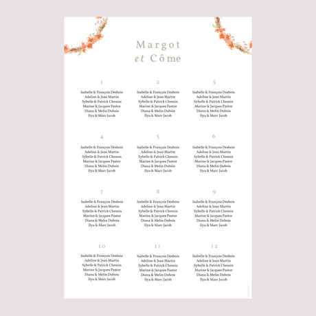 Plan de table Mariage Portrait Couronne & Fleurs Solsticiales