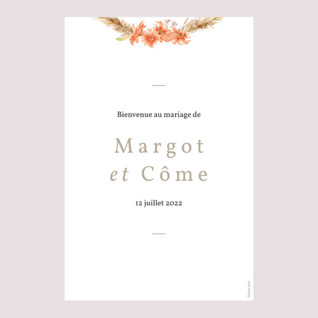 Panneau bienvenue Mariage Portrait 60 x 90 cm Couronne & Fleurs Solsticiales