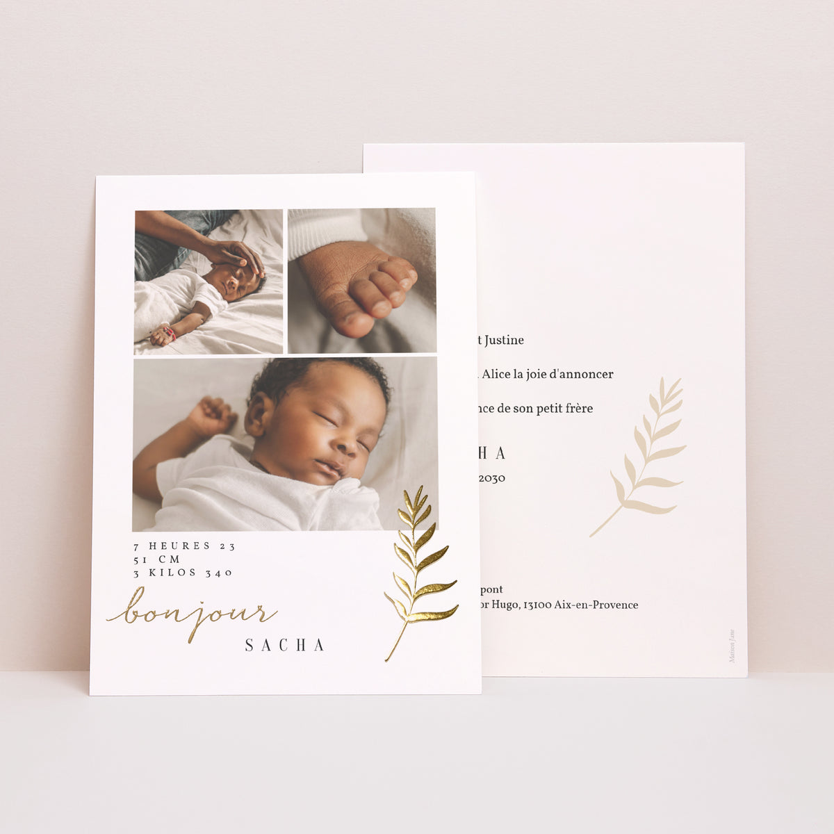 Faire-part Naissance Portrait Bonjour, Brin doré photo