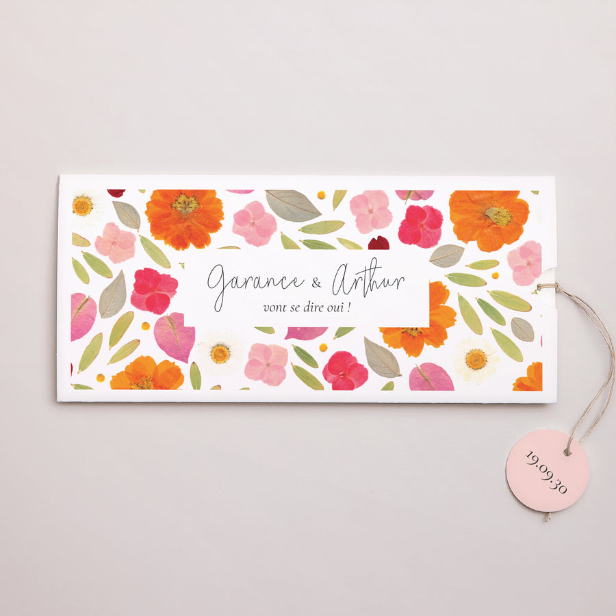 Faire-part Mariage Pochette 2 cartes, étiquette Herbier Bucolique photo
