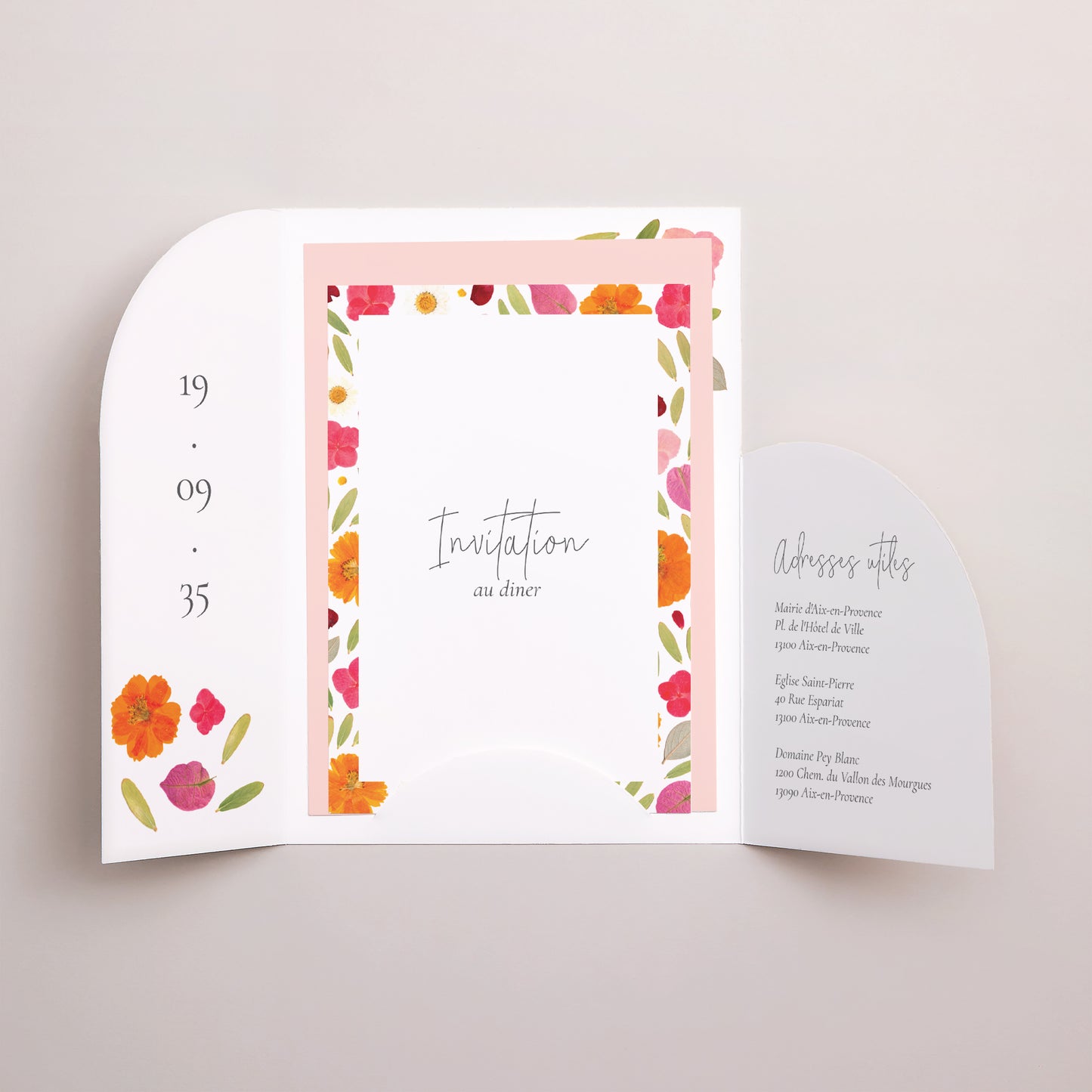 Faire-part Mariage Pochette 2 cartes Herbier Bucolique photo N° 2