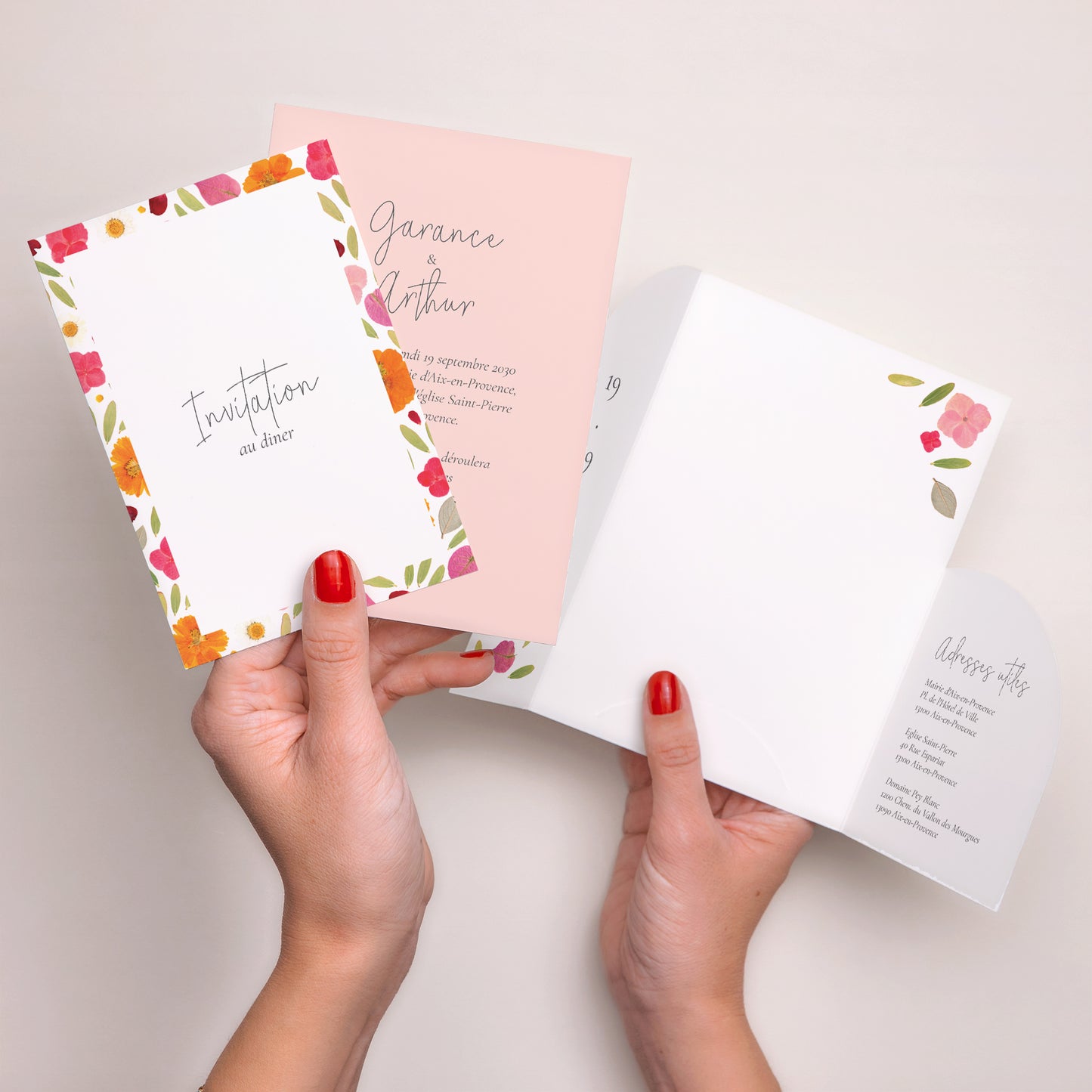 Faire-part Mariage Pochette 2 cartes Herbier Bucolique photo N° 3