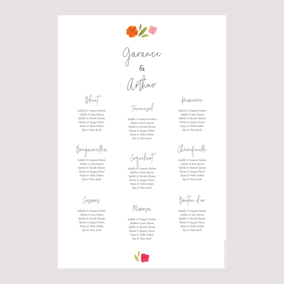Plan de table Mariage Portrait Herbier Bucolique photo N° 2