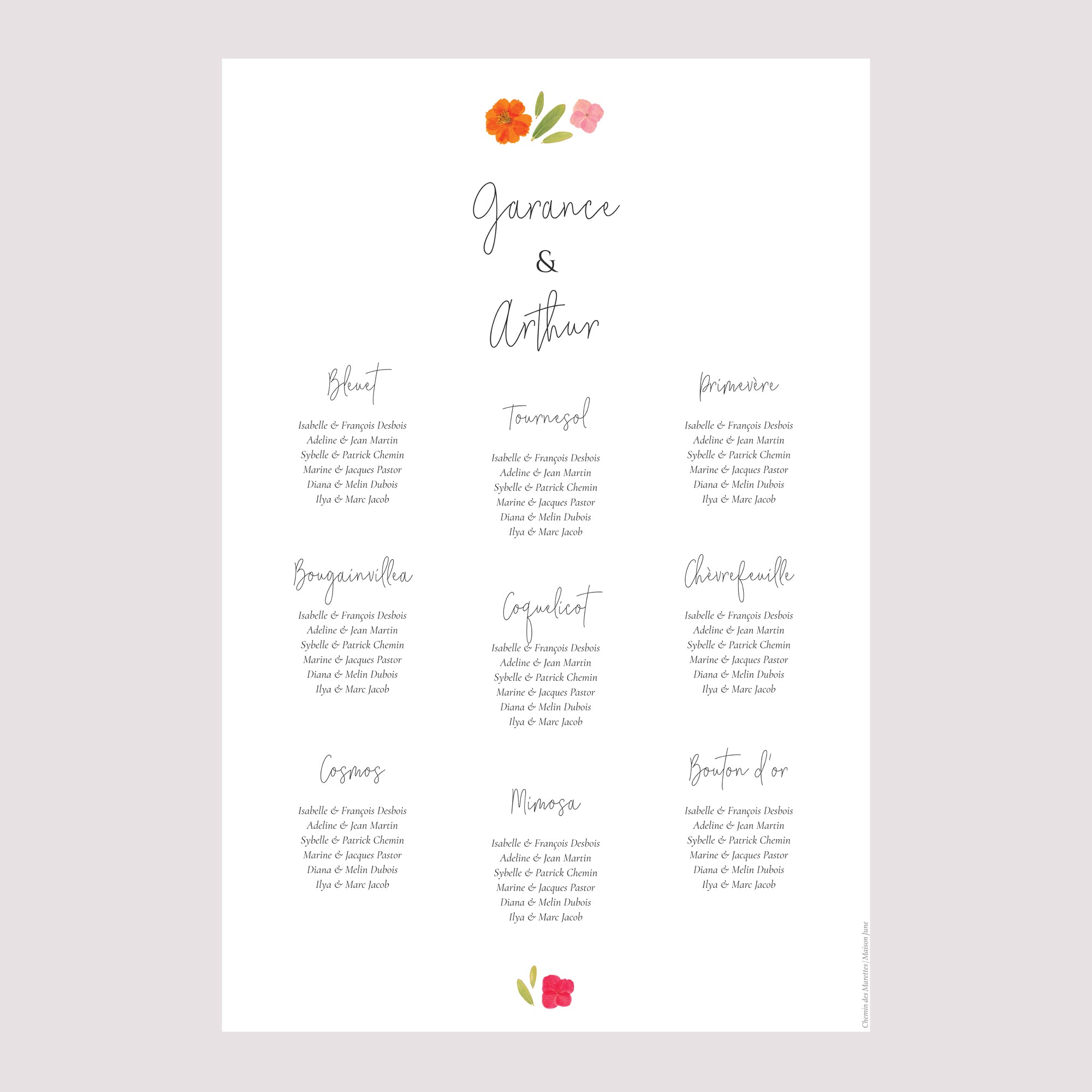Plan de table Mariage Portrait Herbier Bucolique photo N° 2